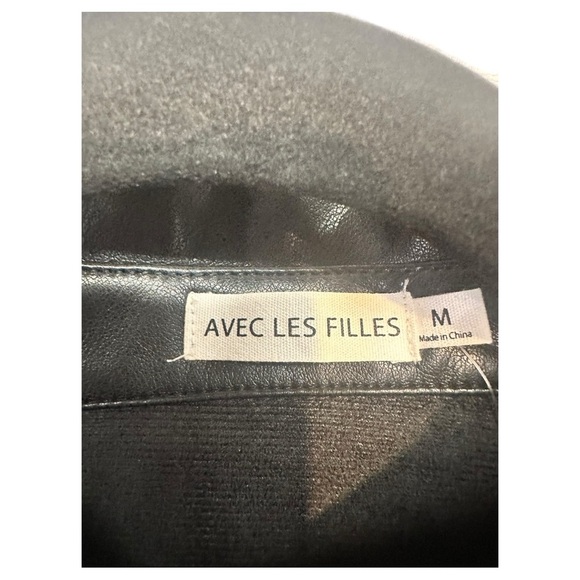 Avec Les Filles NWT Edgy Luxe Chic Street Style Black Faux Leather Shirt, sz M - Picture 2 of 9